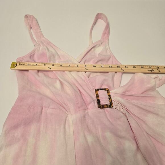 Venus Babydoll Jumpsuit Sz 2 Pink Tie Dye Cotton Linen Wide Leg Beach Vacation - Picture 6 of 11